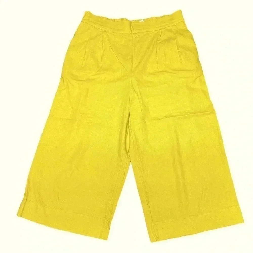Chelsea & Theodore Linen blend Wide Leg cropped Pant Sz 12 Mustard